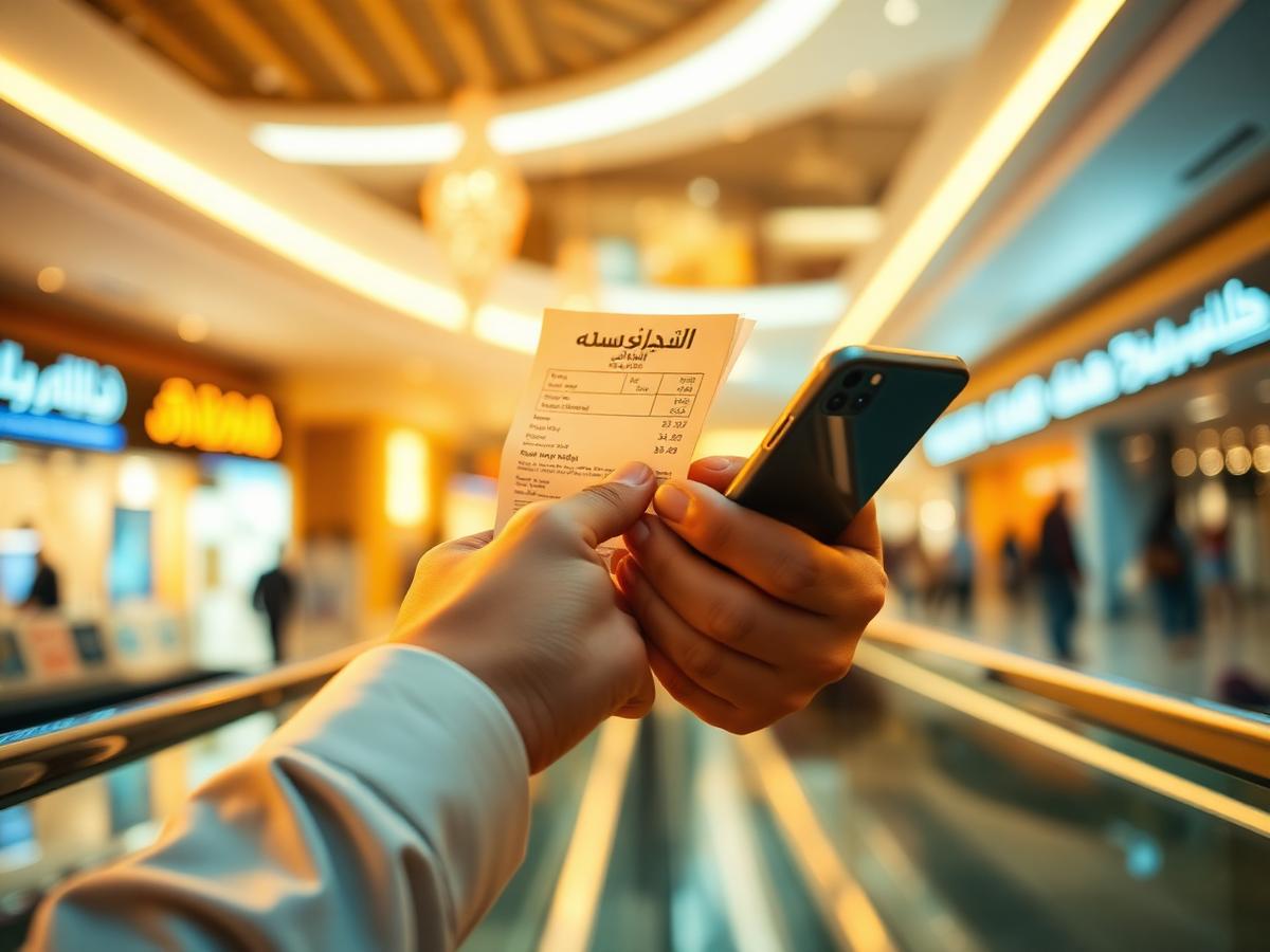 مستهلك في الإمارات يحمل الإيصال وهاتفه